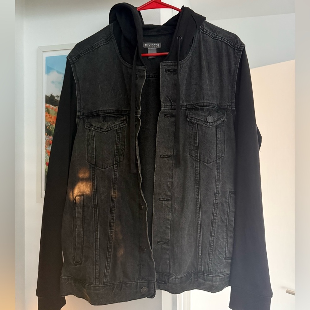 Divided Black Denim Jacket with Hoodie